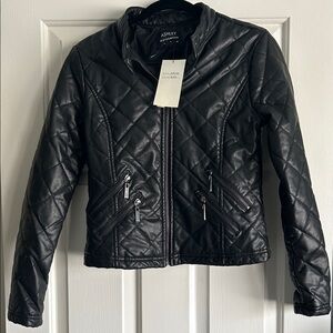 Women's Black Quilted Faux Leather Jacket